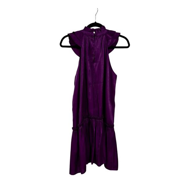 Pinch Purple Sleeveless Ruffle Mock Neck Tiered Mini Dress Womens Small - Picture 3 of 6